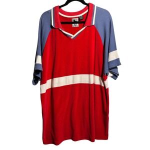 VTG Bon Homme Red White Blue Color Block Velour Polo Shirt Top Mens XL Big Tall*